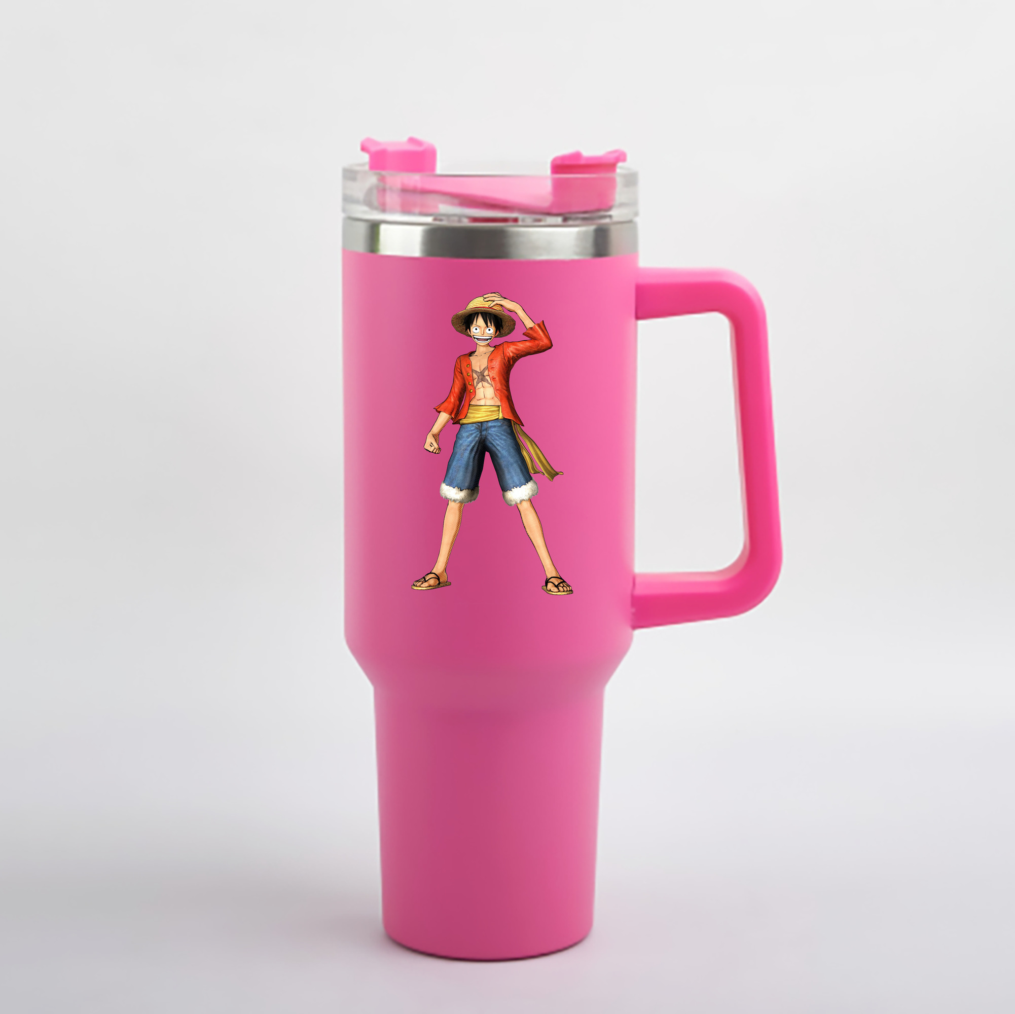 ワンピース モンキー・D・ルフィ ONE PIECE Monkey D. Luffy 1200mL車用タンブラー - クリスタルステッカー（プラスチックストロー付き）